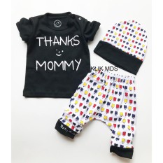 Klik Mds Baju Anak Setelan Atasan dan Celana Free Topi Motif Karakter Thank's Mommy