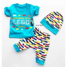 Klik Mds Baju Anak Setelan Atasan dan Celana Motif Karakter Lego Bricks - free topi