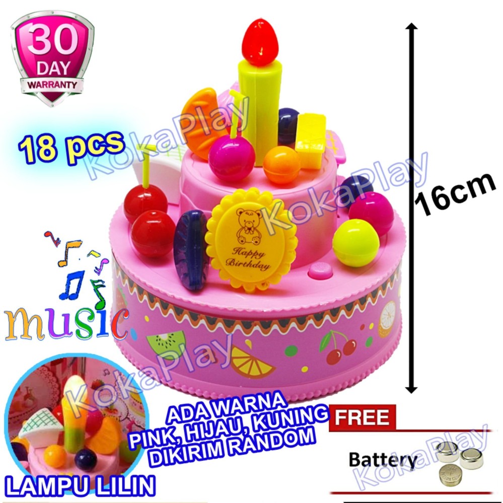 KokaPlay DIY Fruit Cake Mini Birthday 18pcs Party Music Lights Mainan Anak Edukasi Kue Ulang Tahun Musik Lampu + Free Baterai - Warna Random