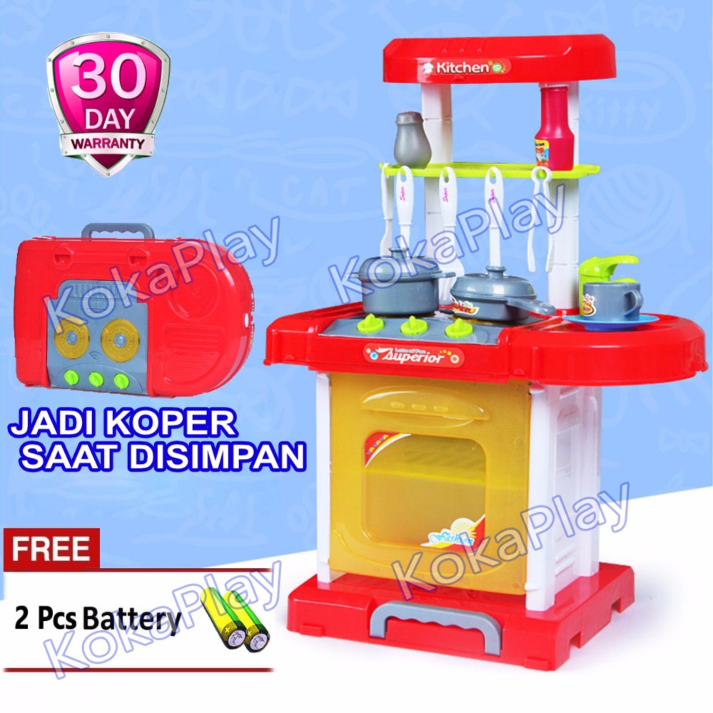 KokaPlay Fashion Funny Kitchen Play Set Luggage Toy Mainan Masak Masakan Koper + Free 2 Baterai