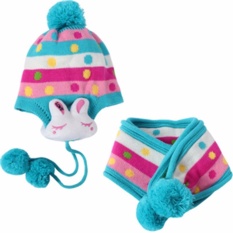 Korea Bunny Rainbow + Scarf Winter Korean Style Hat - Topi + Syal Untuk Bayi & Anak Topi Korean Bayi dan Anak Topi Keren Topi Murah Topi Rajut Bayi dan Anak