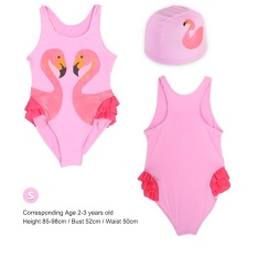 Lovely Girls Kids Percetakan Satu-piece Swimsuit Mandi Beach Swimwear dengan Hat (Pink S)-Intl