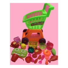 Mainan Trolley Trolli Troli Supermarket Minimarket dan peralatan masak serta buah / kitchen set