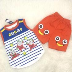 Mesh YUICHI ROBOT Set Pakaian bayi Laki Laki Motif Robot Lucu Atasan Kutung + Bawahan Polos - 1 set