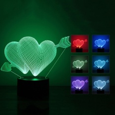 Moonar Kreatif 3D Lampu Ilusi LED Night Light Arrow ThroughHeartAcrylic Colorful Mengubah Perubahan Warna Lampu-Intl