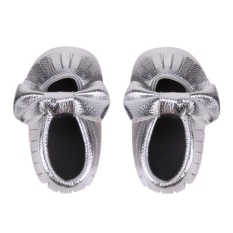 Newborn Babies PU leather Tassel Bowknot Sole First Walker (Silver 11) - intl