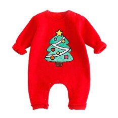 Baru Lahir Bayi Natal Satu Potong Kapas Garment Rompers Jumpsuit Baby Suit Kostum Seperti Foto Props Warna: Red Pine Panjang: 80 Cm-Intl