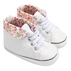 Newborn Baby Girl Canvas Sneaker Bayi Soft Sole Cetak Datar Shoes (Putih)-12 Cm-Intl