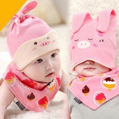 Newborn Baby Infant Boys Girls Sleep Hat Cap+Saliva Towel Triangle Head Scarf Set Pink - intl