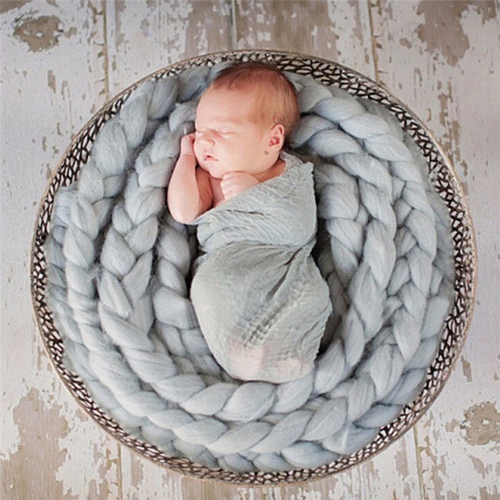 Female Warrior Newborn Baby Wol Braid Blanket Stuffer Karpet Keranjang Wraps Fotografi Grey 4 M-5 M-Intl