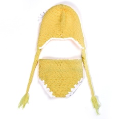 Newborn Costume Czapki DLA Dzieci Bayi Aksesoris Fotografi Star Printed Musim Dingin Hangat Crochet Merajut Hat Bonnet Bébé FILLE Helm Keselamatan untuk Bayi 2017 Baru (Kuning) -Intl