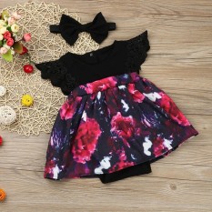 Bayi Yang Baru Lahir Baby Girl Baju Monyet Floral Gaun Princess + Headband Saudara Perempuan Pakaian Set-Intl