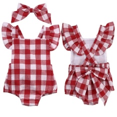Bayi Baru Lahir Bayi Perempuan Pakaian Plaids Cek Romper Jumpsuit Bodysuit Pakaian-Intl