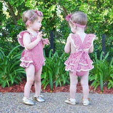 Bayi Baru Lahir Bayi Perempuan Pakaian Plaids Cek Romper Jumpsuit Bodysuit Pakaian-Intl