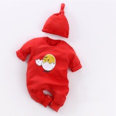 Bayi Yang Baru Lahir Kapas Bayi Berkualitas Telur Ayam Satu Potong dengan Hat Pakaian Bodysuits Rompers Lengan Panjang Pakaian Jumpsuit- INTL