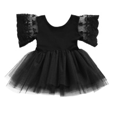 Bayi Yang Baru Lahir Anak Gadis Pesta Baju Monyet Gaun Balita Renda Lengan Rok Tulle Hitam 6-12 Bulan-Intl