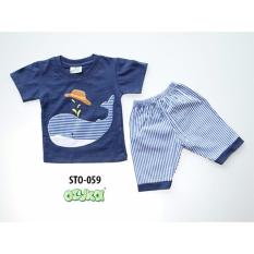 Ozuka setelan baju anak whale biru