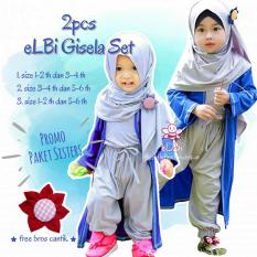 Paket Sisters Elbi Gisela Set / Baju Setelan Long Cardigan Anak Muslim by Little Bee Boutique