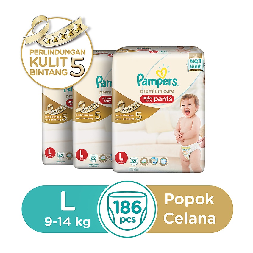 Pampers Popok Celana Size L 3x62 Premium Care - Popok Bayi