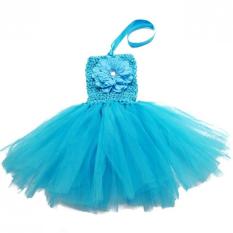 Polyester Bayi Gadis Tanpa Lengan Ulang Tahun Pesta Gaun (Biru)-Intl