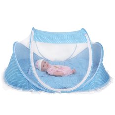 Portabel Lipat Nyamuk Net Anti-BUG Crib Tenda dengan Kasur Bantal untuk Bayi Bayi Biru-Intl