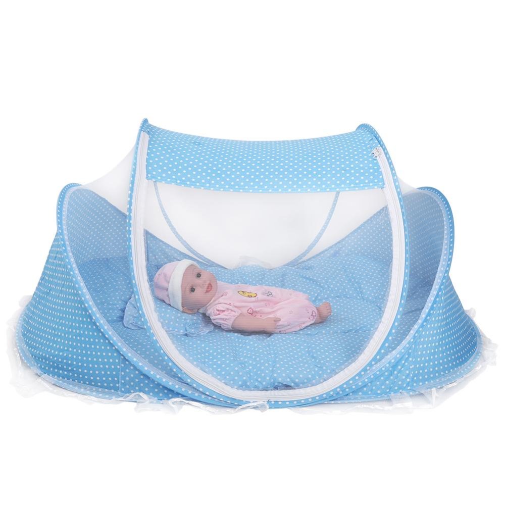 Portabel Lipat Nyamuk Net Anti-BUG Crib Tenda dengan Kasur Bantal untuk Bayi Bayi Biru-Intl