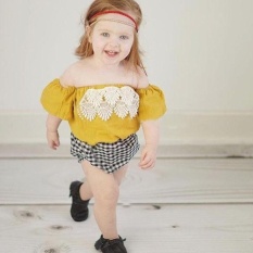 Putri Bayi Anak Gadis Grid Plaids Cek Renda Penyambungan Jumpsuit Playsuit Fly Lengan Tassel Pakaian Romper 0-24 M -Intl
