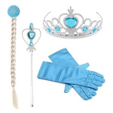 Princess Little Girls Kids Frozen Elsa Dress Up accessories,Crown Braid Wand Blue Gloves Jewelry Set - intl