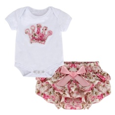 Putri Gaya Musim Panas Bayi Gadis Lengan Pendek jumpsuit + Flower Pant-ROK Set L-Intl