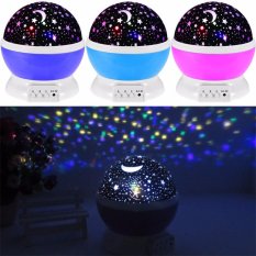 Ruangan Novelty Lampu Malam Proyektor Lampu Rotary Flashing Starry Star Moon Sky Star Proyektor untuk Anak Abajur Infantil- INTL