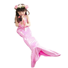 Mermaid Girl Rorychen 3 Buah Pakaian Renang: Tupe TOP + Pants Bang Pendek + Ekor Putri Duyung (Berwarna Merah Muda)