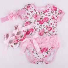 Rose Flower Newborn Bayi Gadis Baju Monyet Tutu Dress Jumpsuit Pakaian Pakaian 3 Pcs-Intl