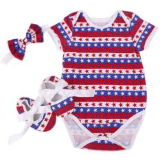 Sanwood® 3 Pcs Bayi Baru Lahir Floral Leopard Star Romper Bodysuit Sepatu Headband Set S-Intl