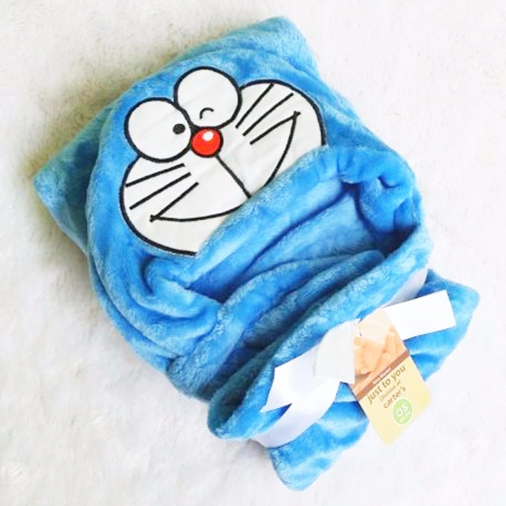 Selimut Topi Double Fleece - Doraemon Selimut Hoodie Bulu Bayi 3D Hoodie Blanket Tudung Selimut Karakter Anak Kostum Fotografer Babymaniashop Fashion Korea