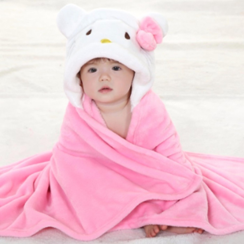 Selimut Topi Double Fleece Selimut Hoodie Bulu Bayi 3D Hoodie Blanket Tudung Hello Cat Kitty Kostum Fotografer Bayi Selimut Anak