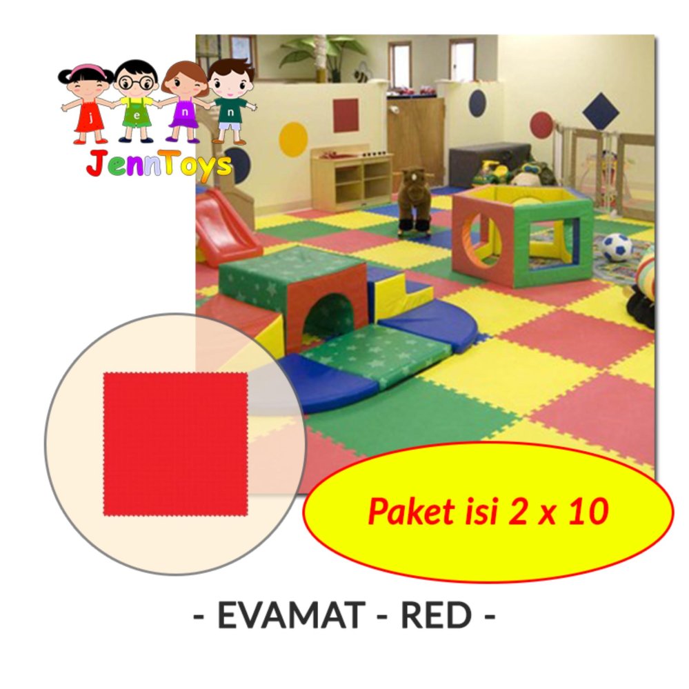 SET (2 pack x 10 lembar) Evamat - Polos / Matras / Tikar / Karpet / Puzzle Alas Lantai Evamat - Red