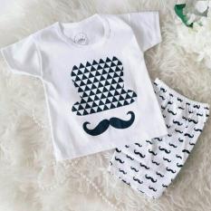 Setelan baju bayi Kumis White ( 6-12 bulan )
