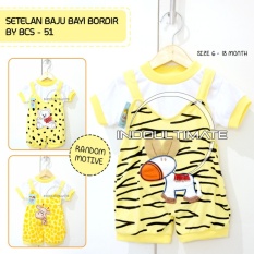 Baju Bayi Laki laki Perempuan Setelan Bordir BCS-51 YELLOW RANDOM GAMBAR / Baju bayi perempuan / pakaian bayi / kaos bayi /perlengkapan bayi