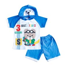Skabe Baju Anak Bayi W/Tua Tangan Pendek Kimono Topi Stelan Kaos 1613 - Biru