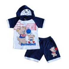 Skabe Baju Anak Bayi W/Tua Tangan Pendek Kimono Topi Stelan Kaos 1620 - Navy