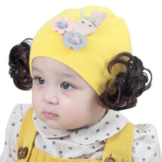 Musim Semi Musim Gugur Bayi Kapas Wig Topi Lucu Kartun Kelinci Bunga Beanies Bayi Earflaps Cap-Intl