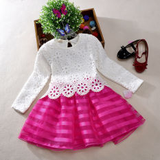 Semi Bayi Perempuan Anak Lucu Crochet Renda Gaun Lengan Panjang 3-8Years