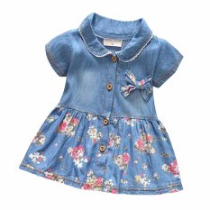 Musim Semi Musim Panas Bayi Gaun Kasual Gaya Bayi Perempuan Dress Berkualitas Tinggi Bow Bayi Denim Gaun Matikan Collar Baby Girl Pakaian-Intl
