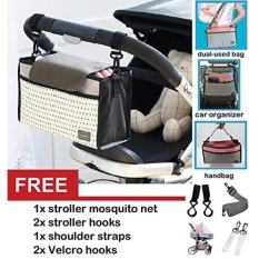 Stroller Organizer Bag Ringan Desain Universal Multifungsi Portable Berukuran Tote Dual-Tas Bekas dengan Kelambu dan 2 Stroller Kait-Internasional
