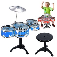 Sunnyshopchildren Alat Musik Mainan Jazz Drum Stik Drum Set dengan Kursi untuk Anak Laki-laki dan Perempuan Warna Acak