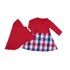 TDLR Body Suit Bayi Perempuan / Set Pakaian Bayi Perempuan / Baju Bayi Hijab - Bahan Cotton Combed - Red Square Hijab - THS 3037