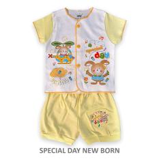Tokusen Setelan Baju Pendek Motif Special Day Kuning - New Born