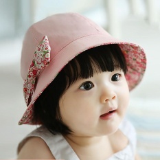 Vanker-Trendy Baby Girls Dual Side Sun Hat Katun Ikatan Simpul Nelayan Pantai Cap (Pink)-Intl
