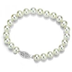 Putih Akoya Cultured Mutiara Gelang untuk Wanita Perhiasan 14 K Putih Emas 7.5-8 Mm 6.5 Inch-Internasional