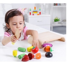 Wooden Fruits And Vegetables Cheerful Leave Look At Baby Cut Sims Children Every Family Kitchen Toys - intl